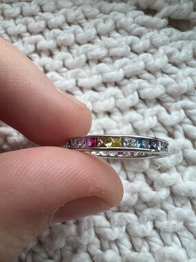 Multicolor Eternity Band - Rainbow CZ Accent rhodium plated - Bomb Party - SZ 7